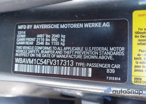 2015 BMW X1 Sdrive28I z USA, uszkodzony, nr VIN WBAVM1C54FV317313